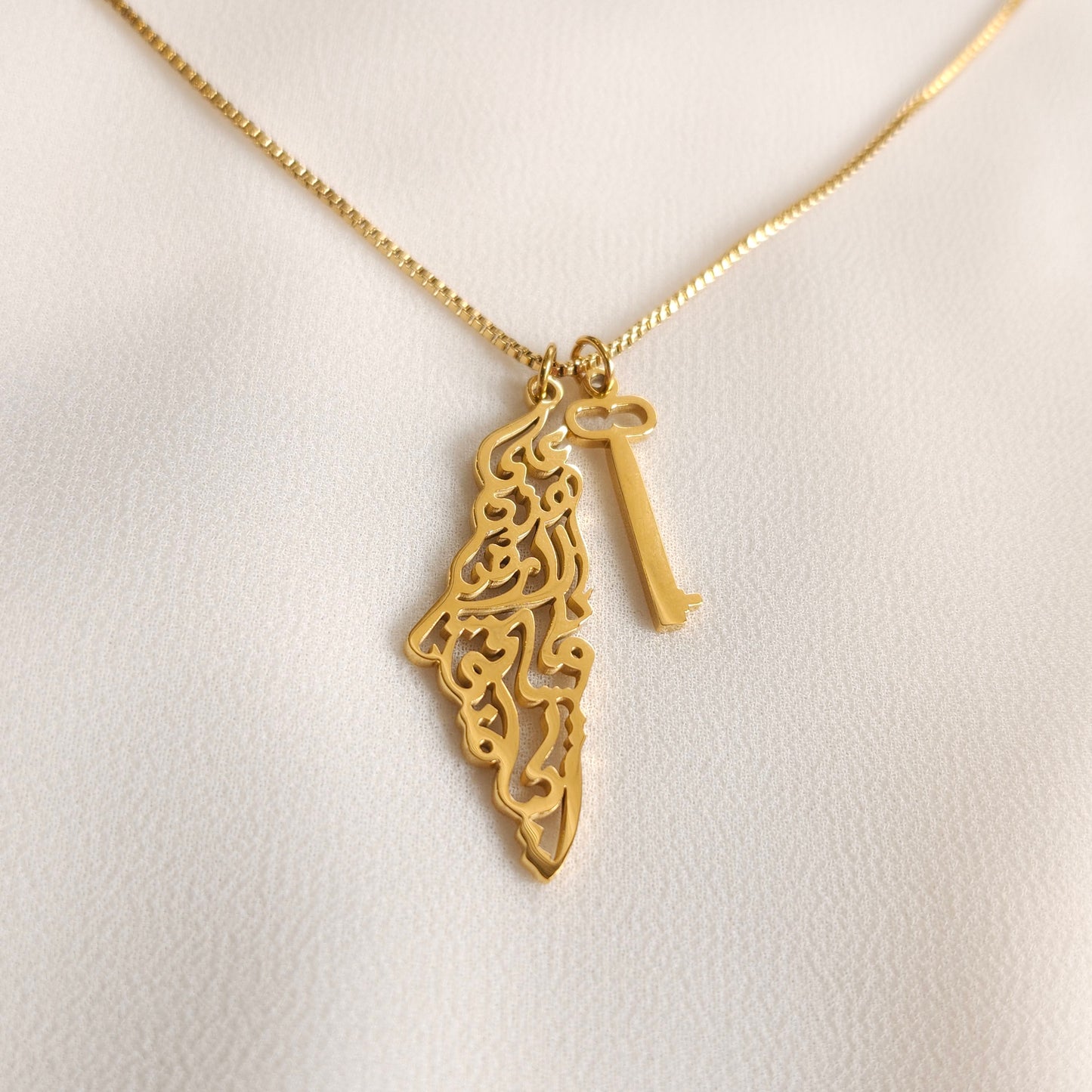 Palestine Calligraphy & Key Necklace