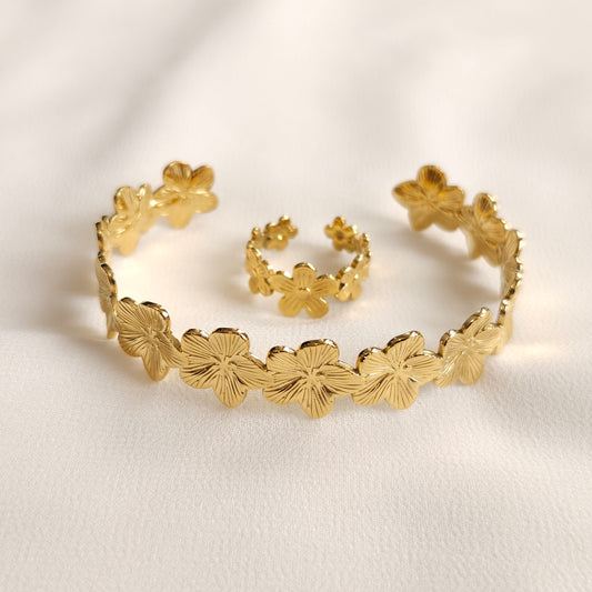Flower Bangle and Ring Set