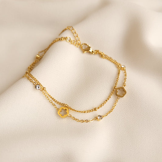 Dainty Double Chain Clover Bracelet