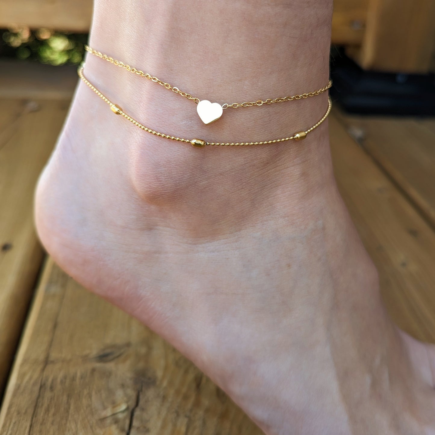 Petit Heart Double Chain Anklet